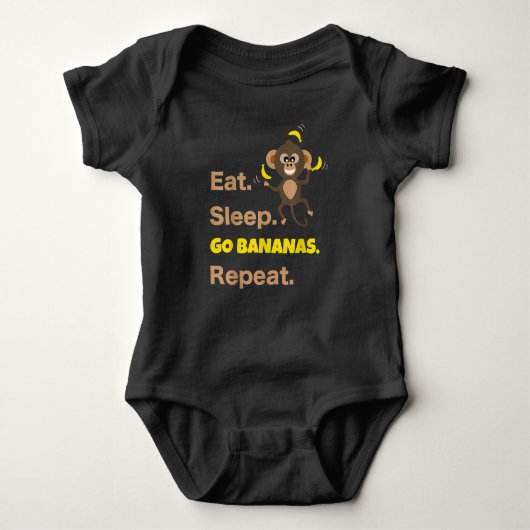 Eat Sleep Go Bananas Herhalen | Funny Cute Monkey Romper (Voorkant)