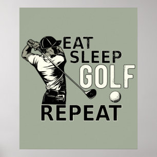 Eat Sleep Golf Herhaal Funny Gift voor Golfers Poster