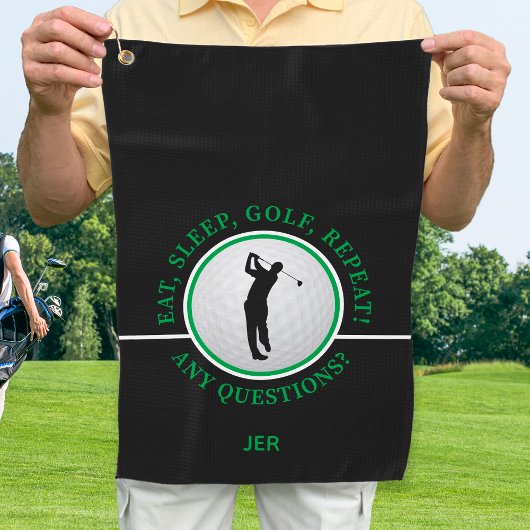 Eat Sleep Golf Herhaal Funny Golfer Black Green Golfhanddoek