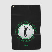 Eat Sleep Golf Herhaal Funny Golfer Black Green Golfhanddoek (Voorkant)