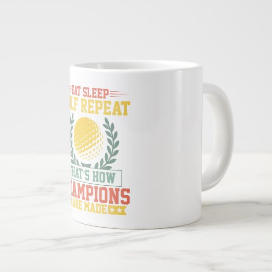 Eat Sleep Golf Repeat Champions Golf Grote Koffiekop (Voorkant rechts)