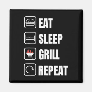 Eat Sleep Grill Herhaal BBQ Griller Vaderdag Magneet