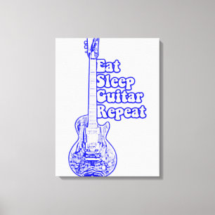 Eat sleep guitar repeat. vintage blue guitar. canvas afdruk