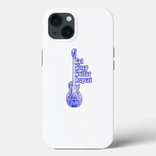 Eat sleep guitar repeat. vintage blue guitar. iPhone 13 hoesje