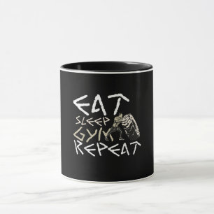 Eat Sleep Gym Herhaal Funny Quote Mok