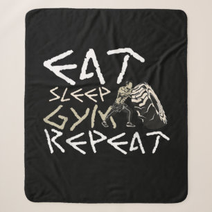 Eat Sleep Gym Herhaal Funny Quote Sherpa Deken
