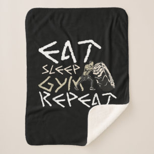 Eat Sleep Gym Herhaal Funny Quote Sherpa Deken