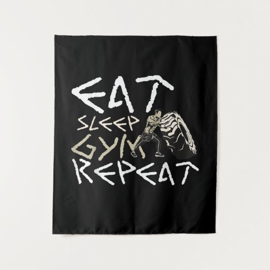 Eat Sleep Gym Herhaal Funny Quote Wandkleed (Voorkant)