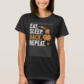 Eat Sleep Hack Herhaal Wit Pet Zwart Pet Hacker T-shirt (Voorkant)