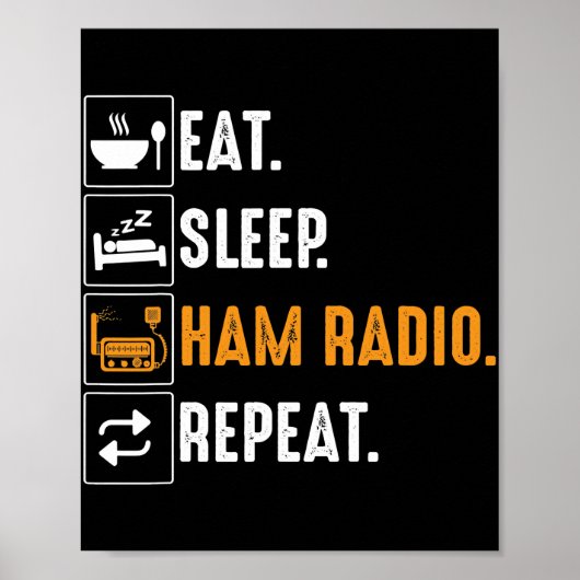 Eat Sleep Ham Radio Herhalen Humor HAM-radio Poster (Voorkant)