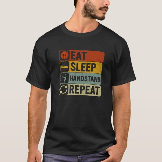 Eat Sleep Handstand Repeat Retro 60s 70s Yoga T-shirt (Voorkant)