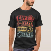 Eat Sleep harmonica Herhalen T-shirt (Voorkant)