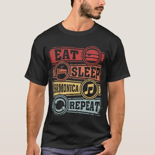Eat Sleep harmonica Herhalen T-shirt (Voorkant)