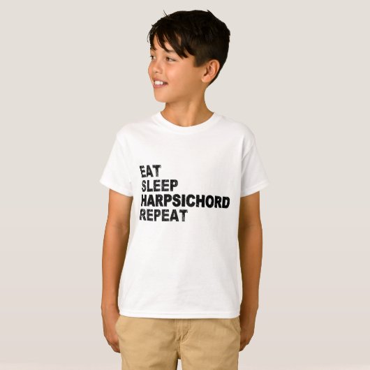 Eat Sleep Harpsichord Herhalen T-shirt (Voorkant volledig)