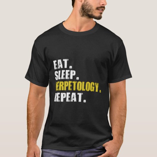 Eat Sleep Herpetology herhaalde Keep Snakes T-shirt (Voorkant)