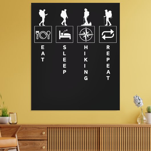 Eat Sleep Hiking Herhalen Canvas Afdruk (Insitu (Woonkamer))
