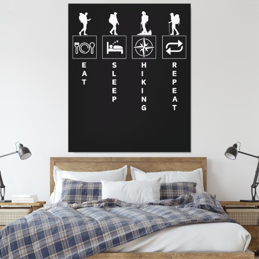 Eat Sleep Hiking Herhalen Canvas Afdruk (Insitu (Slaapkamer))