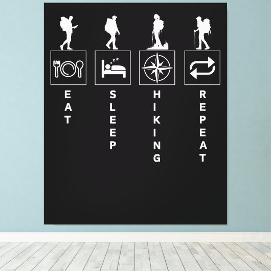 Eat Sleep Hiking Herhalen Canvas Afdruk (Insitu (Houten vloer))