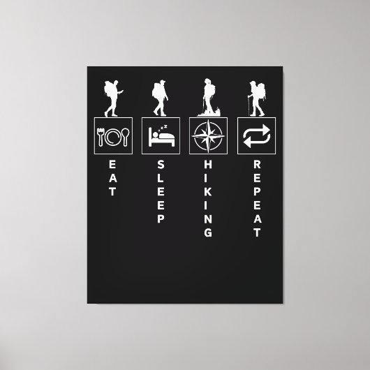 Eat Sleep Hiking Herhalen Canvas Afdruk (Voorkant)