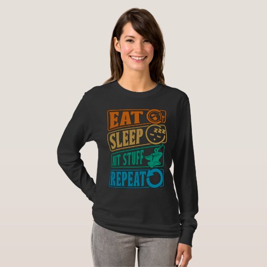 Eat Sleep Hit Stuff Repeat Retro Blacksmith Anvil  T-shirt (Voorkant volledig)