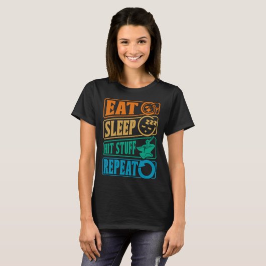 Eat Sleep Hit Stuff Repeat Retro Blacksmith Anvil  T-shirt (Voorkant volledig)