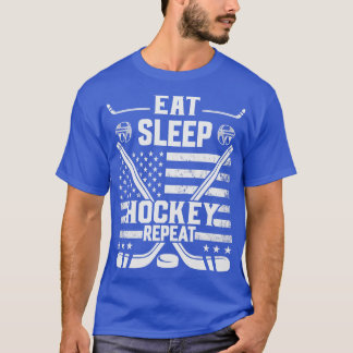 Eat Sleep Hockey Herhaal de Amerikaanse vlag H T-shirt