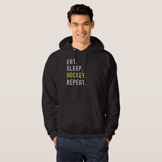 Eat Sleep Hockey Herhaal Funny Hockey Player Hoodie (Voorkant volledig)