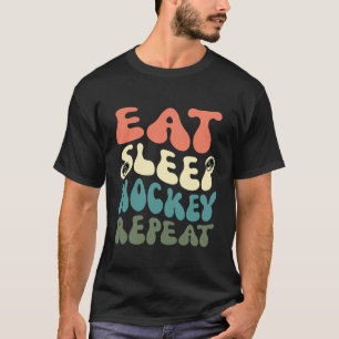 Eat Sleep Hockey Herhaal grappige retro T-shirt