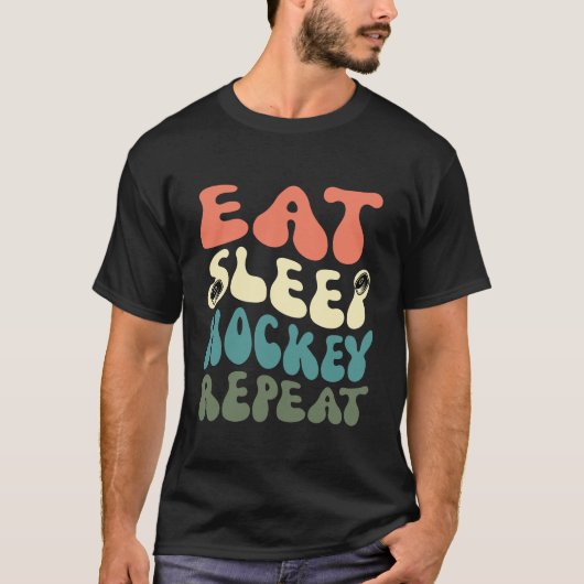 Eat Sleep Hockey Herhaal grappige retro  T-shirt (Voorkant)