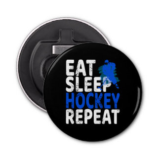 Eat Sleep Hockey Herhalen 3 Button Flesopener