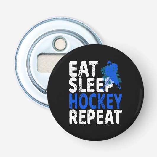 Eat Sleep Hockey Herhalen 3 Button Flesopener (Voorkant)