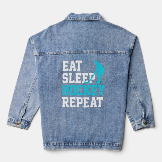Eat Sleep Hockey Herhalen Denim Jacket (Achterkant)