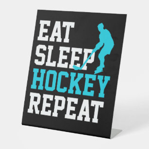 Eat Sleep Hockey Herhalen Reclamebord Met Voetstuk