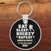 Eat Sleep Hockey Herhalen Sleutelhanger (Achterkant)