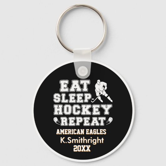 Eat Sleep Hockey Herhalen Sleutelhanger (Achterkant)