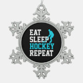 Eat Sleep Hockey Herhalen Tin Sneeuwvlok Ornament (Voorkant)