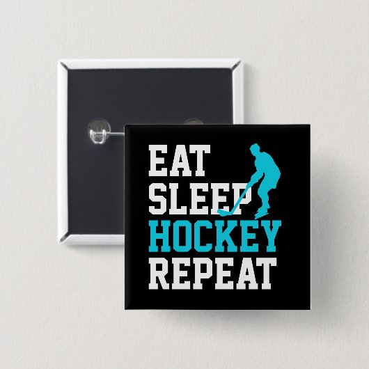 Eat Sleep Hockey Herhalen Vierkante Button 5,1 Cm (Voorkant /achterkant)