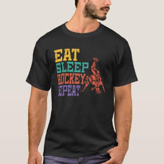 Eat Sleep Hockey Herhalingsretro T-shirt