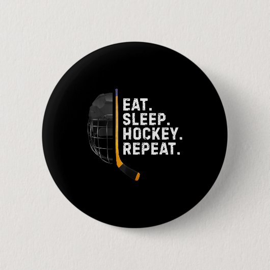 Eat Sleep Hockey Repea Funny Cool Hockey Player Ronde Button 5,7 Cm (Voorkant)