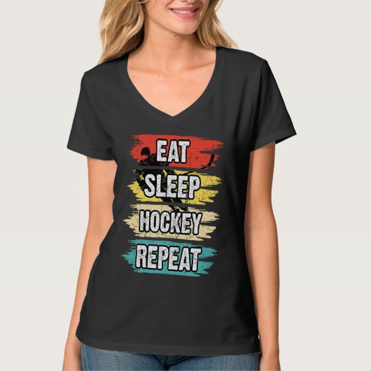 Eat Sleep Hockey Repeat Funny Ice Hockey Frisbee L T-shirt (Voorkant)