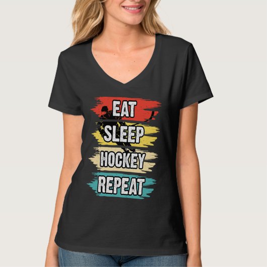 Eat Sleep Hockey Repeat Funny Ice Hockey Frisbee L T-shirt (Voorkant)