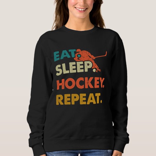 Eat Sleep Hockey Repeat Funny Ice Hockey Frisbee L Trui (Voorkant)