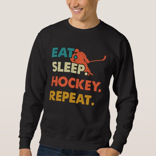Eat Sleep Hockey Repeat Funny Ice Hockey Frisbee L Trui (Voorkant)