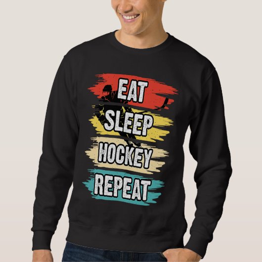 Eat Sleep Hockey Repeat Funny Ice Hockey Frisbee L Trui (Voorkant)
