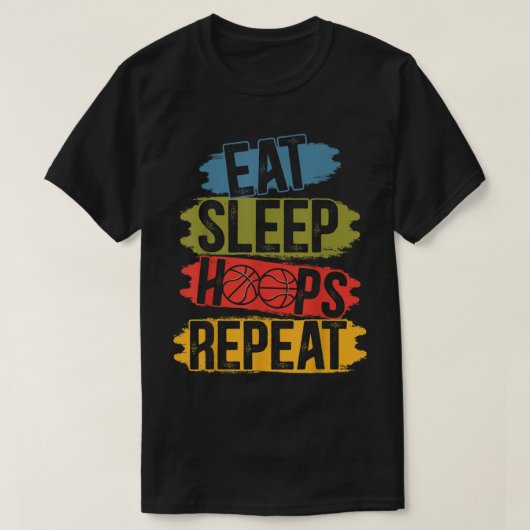 Eat Sleep Hoops Herhaal Basketball Hoop Junkie Spo T-shirt (Design voorkant)