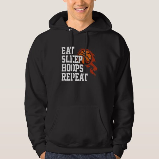 Eat Sleep Hoops Repeat Saying Quote Basketball Hoodie (Voorkant)