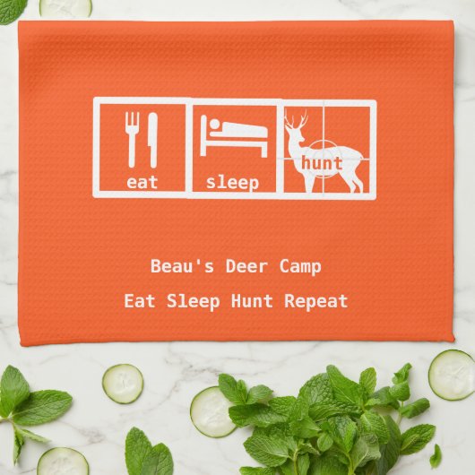 Eat Sleep Hunt Deer Camp Theedoek (Gevouwen)