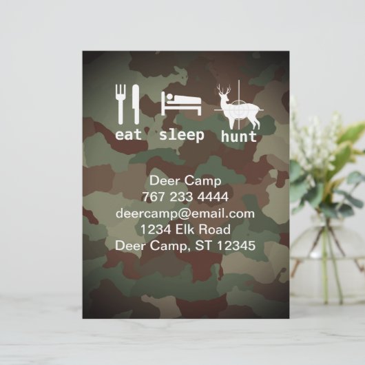 Eat Sleep Hunt Hunting Camouflage Invitations Briefhoofd (Staand voorkant)