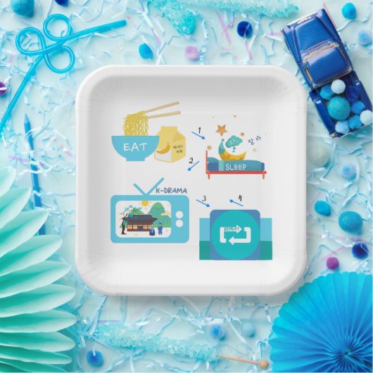 Eat Sleep K-Drama en herhaal Papieren Bordje (Feest)