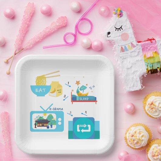 Eat Sleep K-Drama en herhaal Papieren Bordje (Feest)